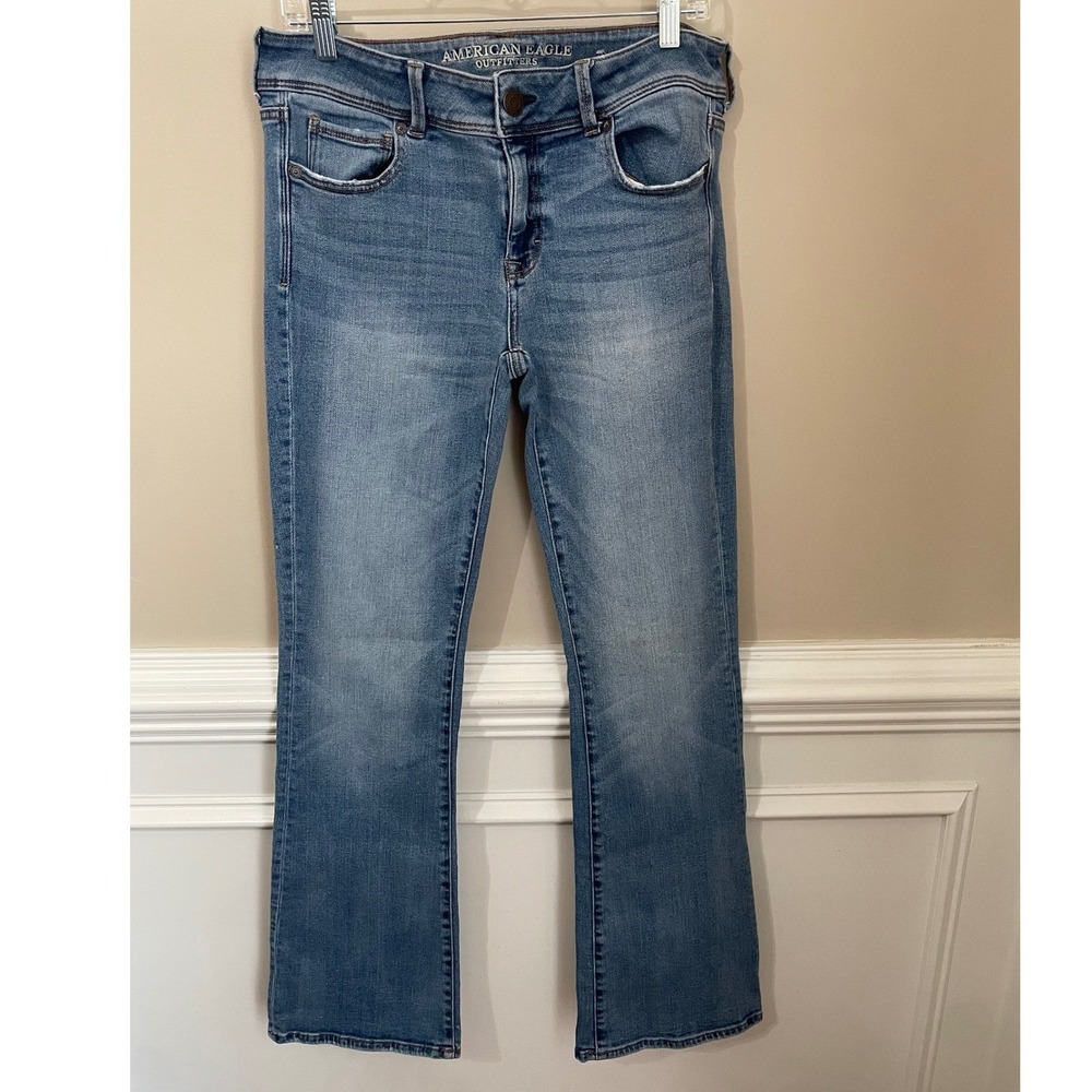 American Eagle Kick Boot Jeans Womens 10 Long Blue Stretch X Medium Wash Denim